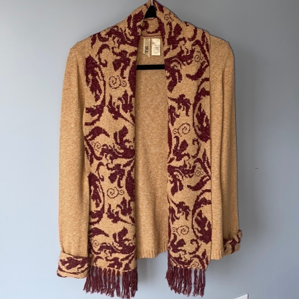 BKE Open Front Boho Cardigan with fringe Women's Sz M